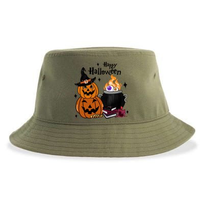 Happy Halloween Potluck Pumpkin Witch Spooky Graphic Plus Size Party Sustainable Bucket Hat