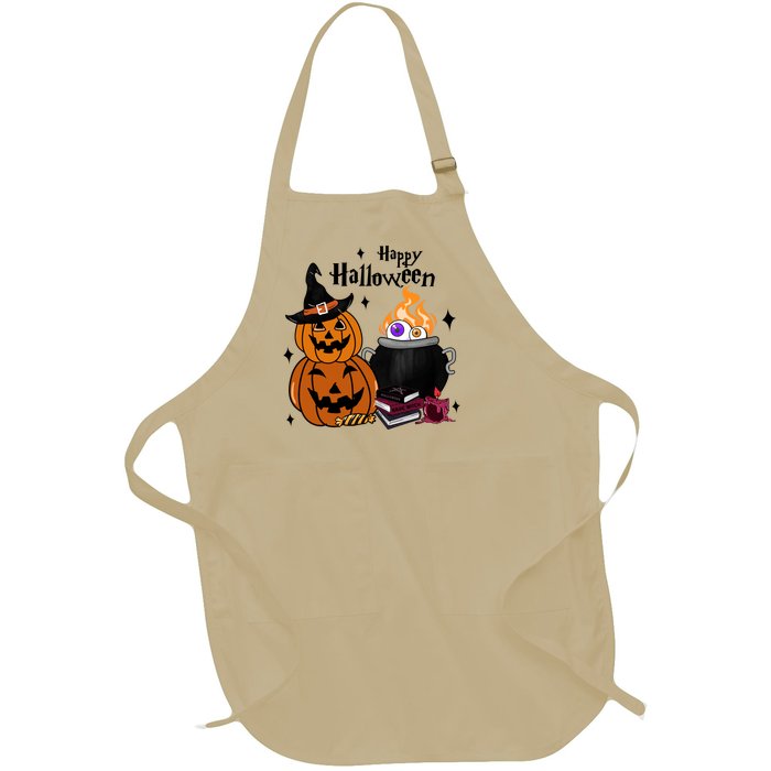 Happy Halloween Potluck Pumpkin Witch Spooky Graphic Plus Size Party Full-Length Apron With Pockets