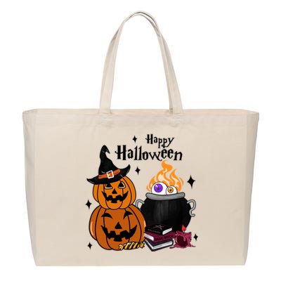 Happy Halloween Potluck Pumpkin Witch Spooky Graphic Plus Size Party Cotton Canvas Jumbo Tote