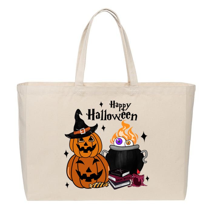 Happy Halloween Potluck Pumpkin Witch Spooky Graphic Plus Size Party Cotton Canvas Jumbo Tote