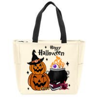 Happy Halloween Potluck Pumpkin Witch Spooky Graphic Plus Size Party Zip Tote Bag