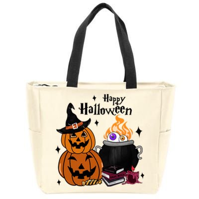 Happy Halloween Potluck Pumpkin Witch Spooky Graphic Plus Size Party Zip Tote Bag