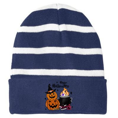 Happy Halloween Potluck Pumpkin Witch Spooky Graphic Plus Size Party Striped Beanie with Solid Band