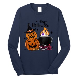 Happy Halloween Potluck Pumpkin Witch Spooky Graphic Plus Size Party Long Sleeve Shirt