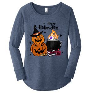 Happy Halloween Potluck Pumpkin Witch Spooky Graphic Plus Size Party Women's Perfect Tri Tunic Long Sleeve Shirt