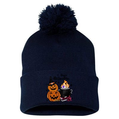 Happy Halloween Potluck Pumpkin Witch Spooky Graphic Plus Size Party Pom Pom 12in Knit Beanie