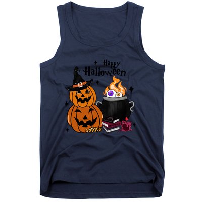 Happy Halloween Potluck Pumpkin Witch Spooky Graphic Plus Size Party Tank Top