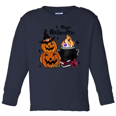 Happy Halloween Potluck Pumpkin Witch Spooky Graphic Plus Size Party Toddler Long Sleeve Shirt