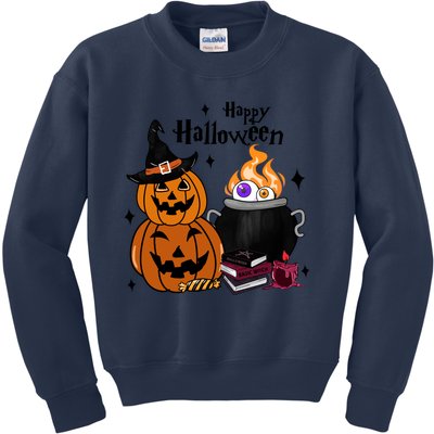 Happy Halloween Potluck Pumpkin Witch Spooky Graphic Plus Size Party Kids Sweatshirt