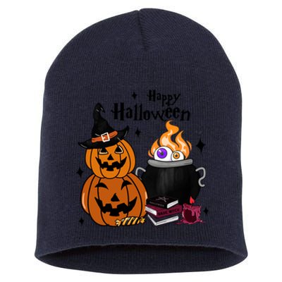 Happy Halloween Potluck Pumpkin Witch Spooky Graphic Plus Size Party Short Acrylic Beanie