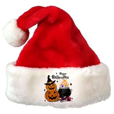 Happy Halloween Potluck Pumpkin Witch Spooky Graphic Plus Size Party Premium Christmas Santa Hat