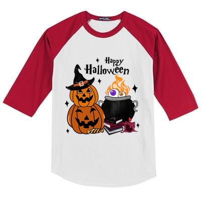 Happy Halloween Potluck Pumpkin Witch Spooky Graphic Plus Size Party Kids Colorblock Raglan Jersey