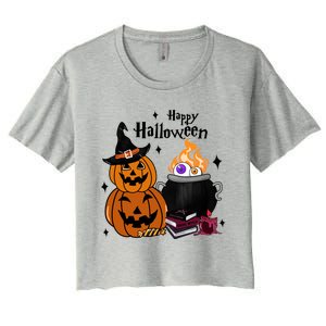 Happy Halloween Potluck Pumpkin Witch Spooky Graphic Plus Size Party Women's Crop Top Tee