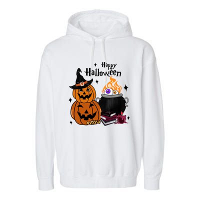 Happy Halloween Potluck Pumpkin Witch Spooky Graphic Plus Size Party Garment-Dyed Fleece Hoodie