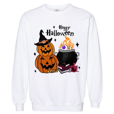 Happy Halloween Potluck Pumpkin Witch Spooky Graphic Plus Size Party Garment-Dyed Sweatshirt