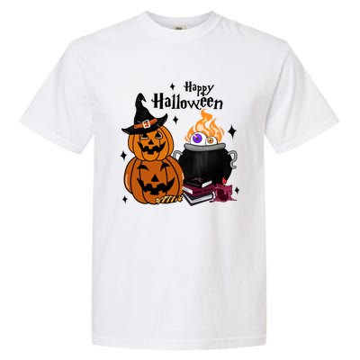 Happy Halloween Potluck Pumpkin Witch Spooky Graphic Plus Size Party Garment-Dyed Heavyweight T-Shirt