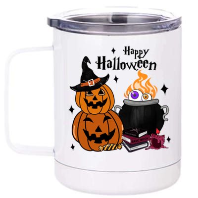 Happy Halloween Potluck Pumpkin Witch Spooky Graphic Plus Size Party 12 oz Stainless Steel Tumbler Cup