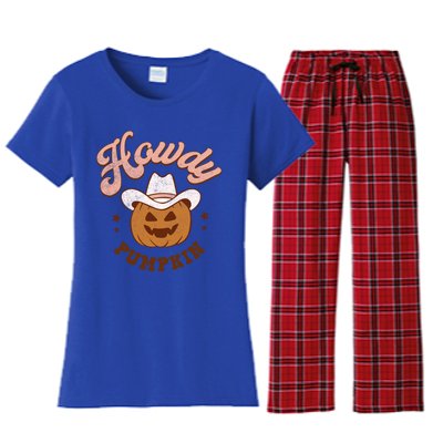 Halloween Howdy Pumpkin Cow Hat Happy Meaningful Gift Women's Flannel Pajama Set