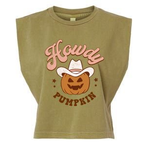 Halloween Howdy Pumpkin Cow Hat Happy Meaningful Gift Garment-Dyed Women's Muscle Tee