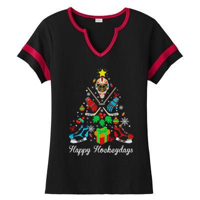 Happy Hockeydays Players With Gift Box A Wonderful Christmas Ladies Halftime Notch Neck Tee