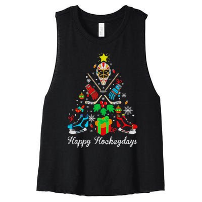 Happy Hockeydays Players With Gift Box A Wonderful Christmas Women's Racerback Cropped Tank