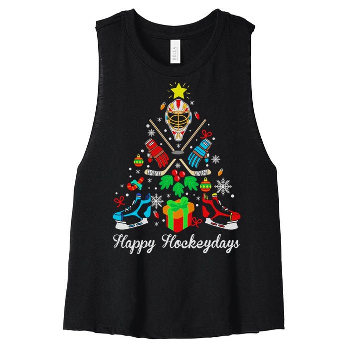 Happy Hockeydays Players With Gift Box A Wonderful Christmas Women's Racerback Cropped Tank