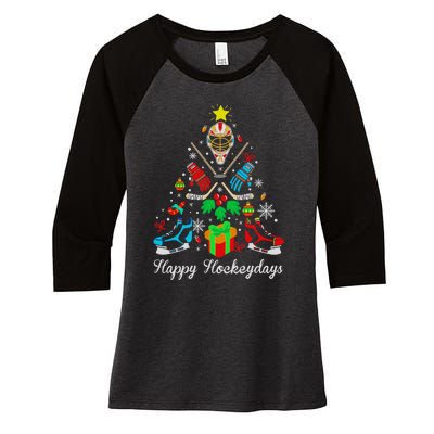 Happy Hockeydays Players With Gift Box A Wonderful Christmas Women's Tri-Blend 3/4-Sleeve Raglan Shirt