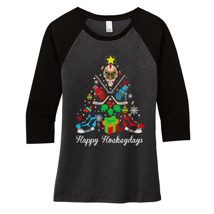 Happy Hockeydays Players With Gift Box A Wonderful Christmas Women's Tri-Blend 3/4-Sleeve Raglan Shirt