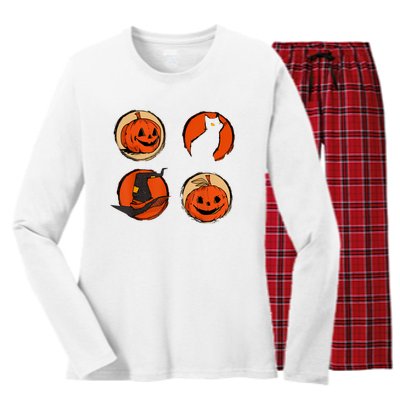 Halloween Hat Pumpkin Cat Costume Women Funny Women's Long Sleeve Flannel Pajama Set 