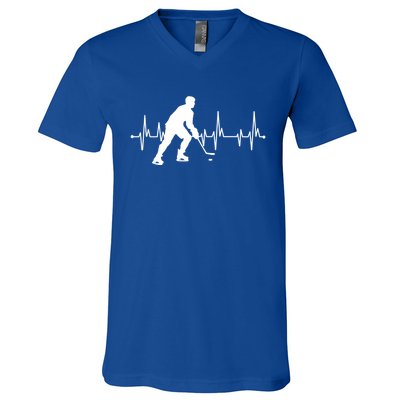 Hockey Heartbeat Pulse Funny Hockey Cute Gift V-Neck T-Shirt