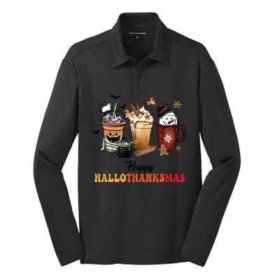 Happy Hallothanksmas Pumpkin Spice Cups Cute Gift Silk Touch Performance Long Sleeve Polo