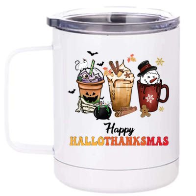 Happy Hallothanksmas Pumpkin Spice Cups Cute Gift 12 oz Stainless Steel Tumbler Cup