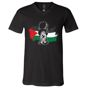 Hanzala Hanzala Palestine Care About Human Rights Freedom Palestine V-Neck T-Shirt