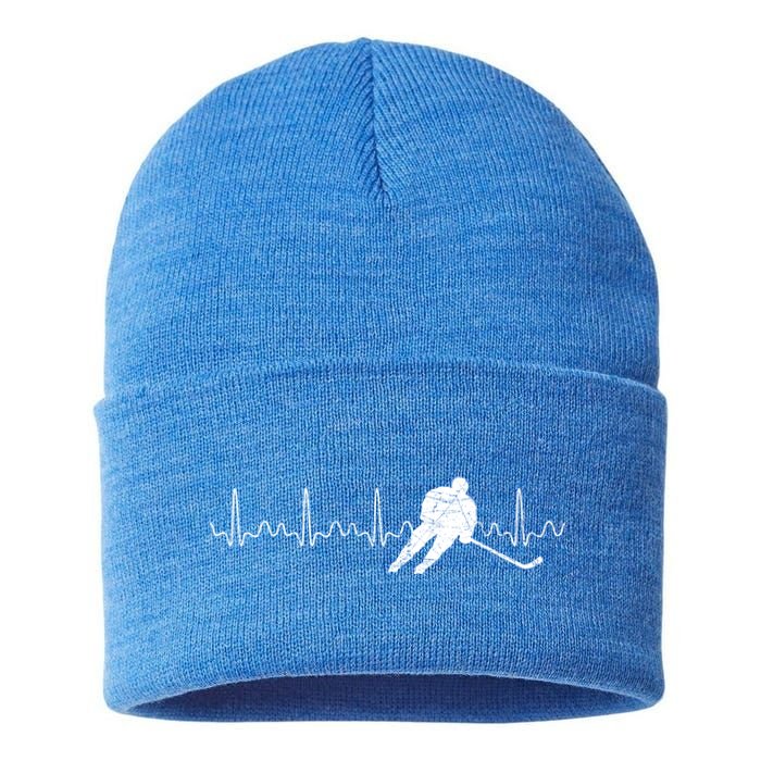 Heartbeat Hockey Player Goalie Sports Athlete Ice Hockey Cool Gift Sustainable Knit Beanie