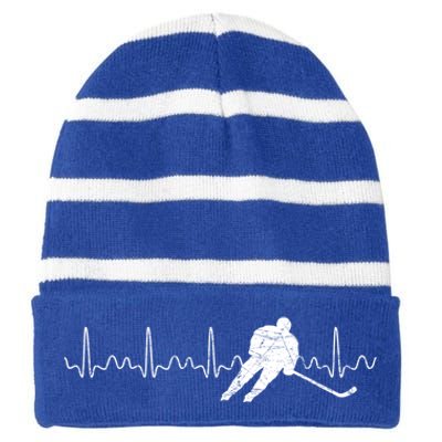 Heartbeat Hockey Player Goalie Sports Athlete Ice Hockey Cool Gift Striped Beanie with Solid Band