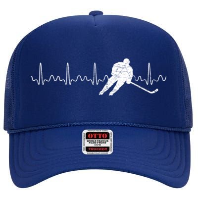 Heartbeat Hockey Player Goalie Sports Athlete Ice Hockey Cool Gift High Crown Mesh Back Trucker Hat