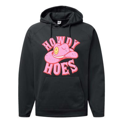 Howdy Hoes Pink Retro Funny Cowboy Cowgirl Western Performance Fleece Hoodie