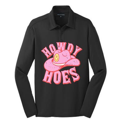 Howdy Hoes Pink Retro Funny Cowboy Cowgirl Western Silk Touch Performance Long Sleeve Polo