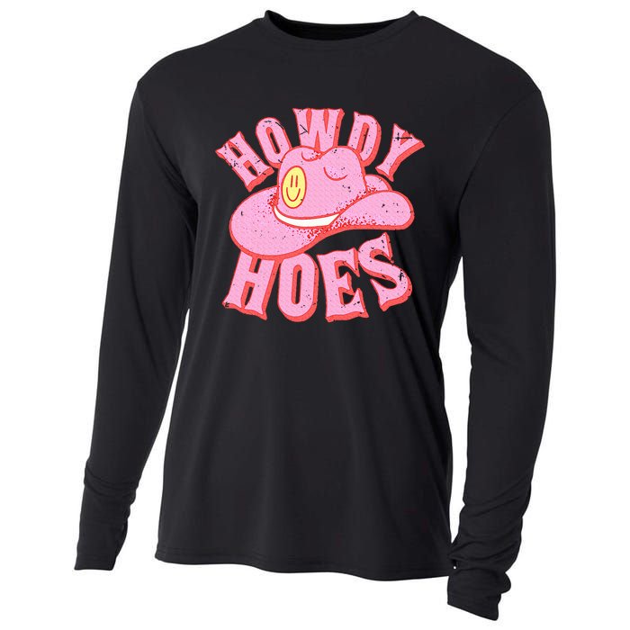 Howdy Hoes Pink Retro Funny Cowboy Cowgirl Western Cooling Performance Long Sleeve Crew