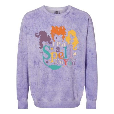 Halloween Hocus Pocus I Put A Spell On You Sanderson Sisters Colorblast Crewneck Sweatshirt