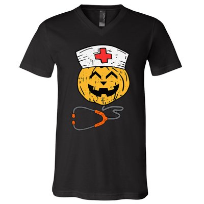 Happy Halloween Pumpkin Nurse Nursing Funny Halloween nurse V-Neck T-Shirt