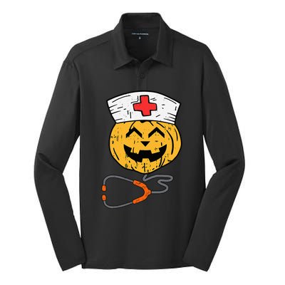 Happy Halloween Pumpkin Nurse Nursing Funny Halloween nurse Silk Touch Performance Long Sleeve Polo