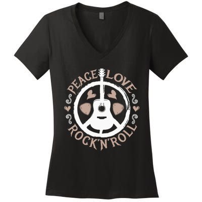 Hippie Hippies Peace Vintage Retro Guitar Player Hippy Gift Women's V-Neck T-Shirt