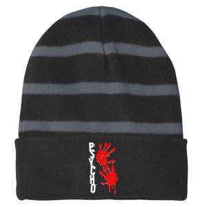 Halloween Horror Psycho Hand Prints Striped Beanie with Solid Band