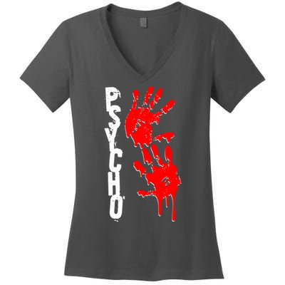 Halloween Horror Psycho Hand Prints Women's V-Neck T-Shirt