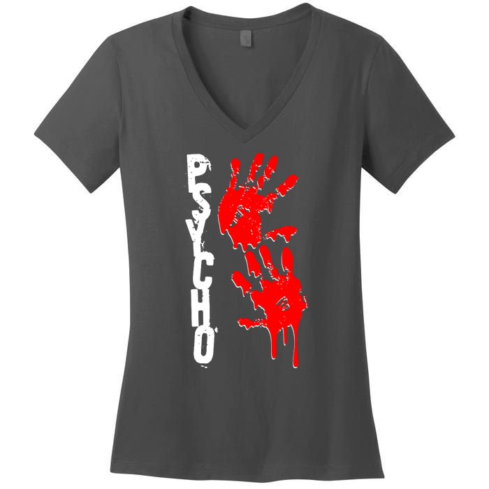 Halloween Horror Psycho Hand Prints Women's V-Neck T-Shirt