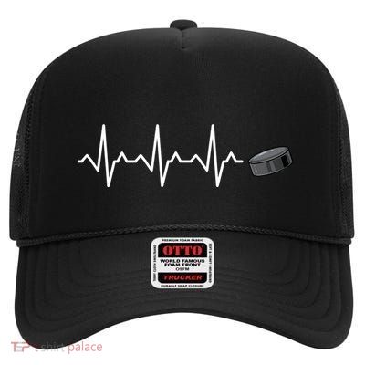 Heartbeat Hockey Puck Hockey Gift High Crown Mesh Back Trucker Hat