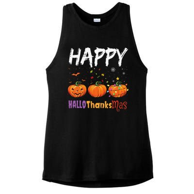 Happy Hallothanksmas Pumpkin Halloween Thanksgiving Xmas Ladies PosiCharge Tri-Blend Wicking Tank