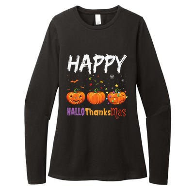 Happy Hallothanksmas Pumpkin Halloween Thanksgiving Xmas Womens CVC Long Sleeve Shirt