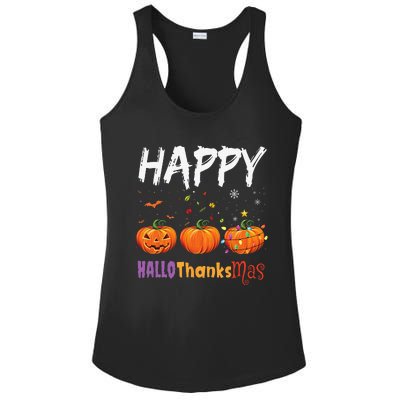 Happy Hallothanksmas Pumpkin Halloween Thanksgiving Xmas Ladies PosiCharge Competitor Racerback Tank